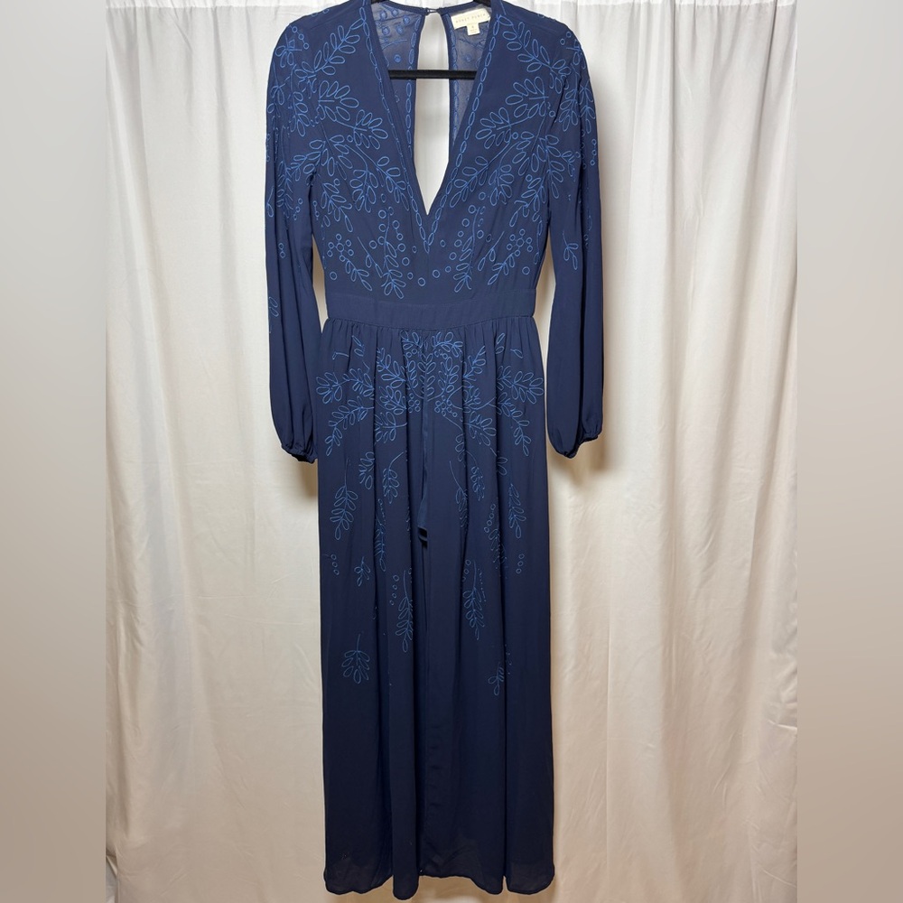 Honey Punch Long Embroidered Dress with Romper Shorts Long Sleeve Small